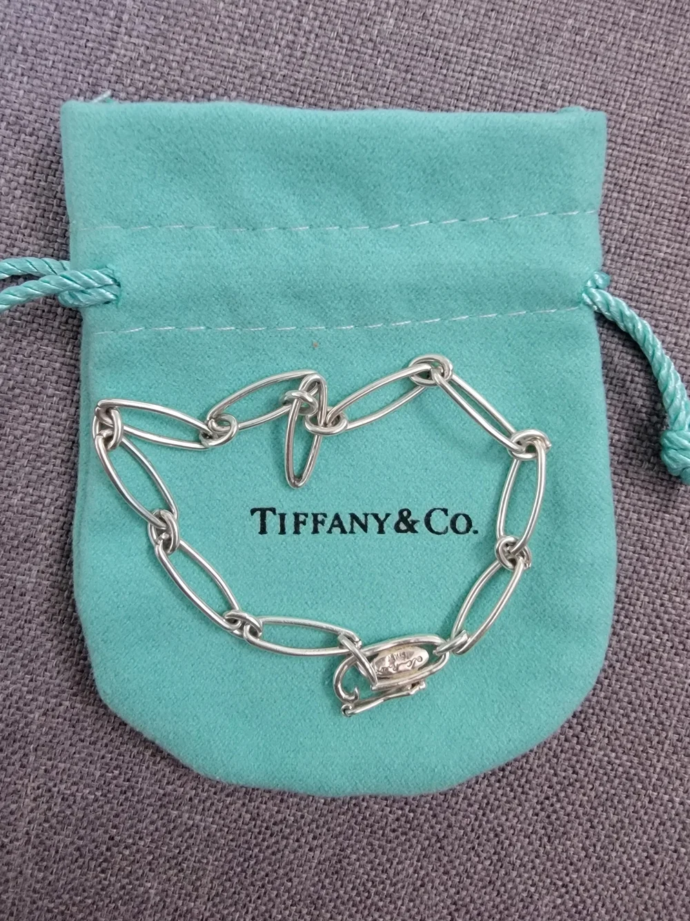 Tiffany & Co. Silver Paperclip Link Bracelet on Tiffany Blue Pouch